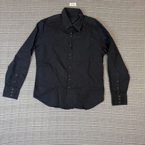 GUESS Men's Shirt Black Cotton Slim Fit Pearl Snap Size Medium - Picture 1 of 10